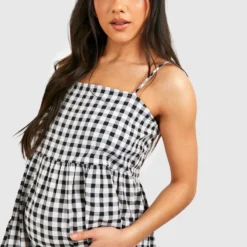 Umstandsmode Gingham Babydoll-Kleid -Diven Stil Verkaufsgeschäft gzz49003 black xl 3 scaled