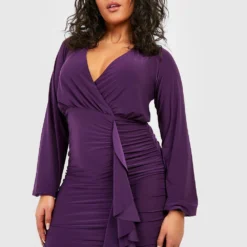 Plus Wickel Bodycon-Kleid Mit Rüschen