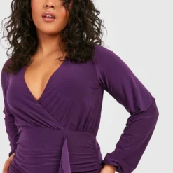 Plus Wickel Bodycon-Kleid Mit Rüschen 9 Plus Wickel Bodycon-Kleid Mit Rüschen -Diven Stil Verkaufsgeschäft gzz49035 purple xl 3