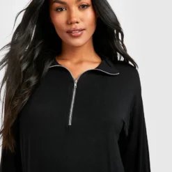 Umstandsmode T-Shirt-Kleid Mit Halbem Reißverschluss -Diven Stil Verkaufsgeschäft gzz49094 black xl 3