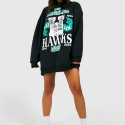 Oversize Sweatshirt-Kleid Mit Slogan 8 Oversize Sweatshirt-Kleid Mit Slogan -Diven Stil Verkaufsgeschäft gzz49458 black xl 2