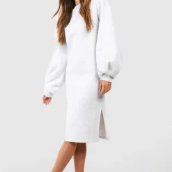 Oversize Midi-Sweatshirt-Kleid Mit Blouson-Ärmeln