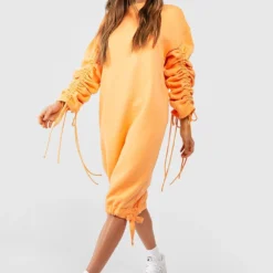 Oversize Sweatshirt-Kleid Mit Gerafftem Detail 8 Oversize Sweatshirt-Kleid Mit Gerafftem Detail -Diven Stil Verkaufsgeschäft gzz49537 orange xl 2