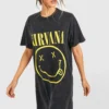 T-Shirt-Kleid Mit Acid-Waschung Und Nirvana-Slogan 2 T-Shirt-Kleid Mit Acid-Waschung Und Nirvana-Slogan -Diven Stil Verkaufsgeschäft gzz49922 black xl