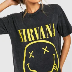 T-Shirt-Kleid Mit Acid-Waschung Und Nirvana-Slogan -Diven Stil Verkaufsgeschäft gzz49922 black xl 3