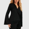Tall Wickel Jersey Blazer-Kleid Mit Weiten Ärmeln 2 Tall Wickel Jersey Blazer-Kleid Mit Weiten Ärmeln -Diven Stil Verkaufsgeschäft gzz50009 black xl