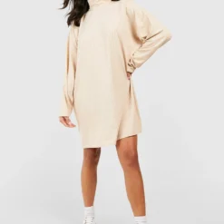 Petite Hochgeschlossenes Geripptes Kleid