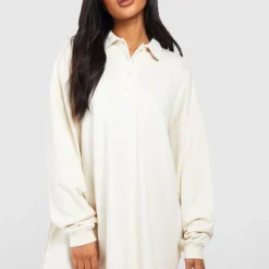 Super Oversize Sweatshirt-Kleid Mit Kragen Und Knopfleiste -Diven Stil Verkaufsgeschäft gzz50782 stone xl 2