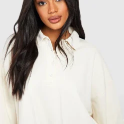 Super Oversize Sweatshirt-Kleid Mit Kragen Und Knopfleiste -Diven Stil Verkaufsgeschäft gzz50782 stone xl 3