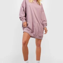 Oversize Hoodie Sweatshirt-Kleid 8 Oversize Hoodie Sweatshirt-Kleid -Diven Stil Verkaufsgeschäft gzz50786 mauve xl 2