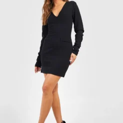 Kleid Aus Crepestoff Mit Gerafften Ärmeln -Diven Stil Verkaufsgeschäft gzz50801 black xl 2