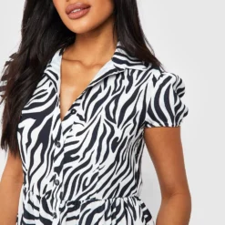 Kurzärmliges Zebraprint Hemd-Kleid -Diven Stil Verkaufsgeschäft gzz51321 black xl 3
