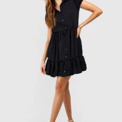 Kurzärmliges Hemd-Kleid -Diven Stil Verkaufsgeschäft gzz51322 black xl 2