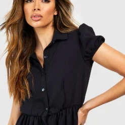 Kurzärmliges Hemd-Kleid -Diven Stil Verkaufsgeschäft gzz51322 black xl 3