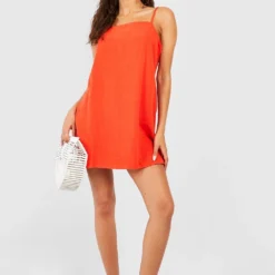 Leinen-Kleid Mit Spaghetti-Trägern -Diven Stil Verkaufsgeschäft gzz51348 burnt20orange xl 2