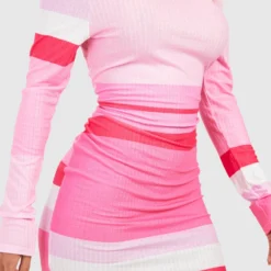 Schulterfreies Geripptes Bodycon-Kleid Mit Streifen -Diven Stil Verkaufsgeschäft gzz51745 pink xl 3 scaled