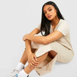 Baumwoll T-Shirt-Kleid Mit V-Ausschnitt 9 Baumwoll T-Shirt-Kleid Mit V-Ausschnitt -Diven Stil Verkaufsgeschäft gzz52017 stone xl 3