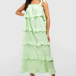 Strukturiertes Gestuftes Rüschen-Kleid -Diven Stil Verkaufsgeschäft gzz52162 lime xl 2