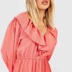 Strukturiertes Rüschen-Kleid -Diven Stil Verkaufsgeschäft gzz52163 coral xl 3