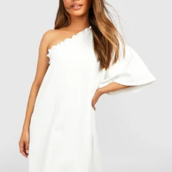 Einärmliges Strukturiertes Kleid -Diven Stil Verkaufsgeschäft gzz52207 ivory xl 2