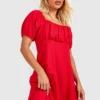Strukturiertes Kleid Mit Puffärmeln -Diven Stil Verkaufsgeschäft gzz52209 red xl