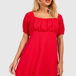 Strukturiertes Kleid Mit Puffärmeln 8 Strukturiertes Kleid Mit Puffärmeln -Diven Stil Verkaufsgeschäft gzz52209 red xl 2
