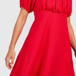 Strukturiertes Kleid Mit Puffärmeln 9 Strukturiertes Kleid Mit Puffärmeln -Diven Stil Verkaufsgeschäft gzz52209 red xl 3