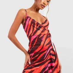 Zebraprint Wickel-Kleid Mit Rüschen
