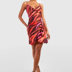 Zebraprint Wickel-Kleid Mit Rüschen -Diven Stil Verkaufsgeschäft gzz52228 red xl 2