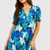 Florales Kleid Mit Puffärmeln -Diven Stil Verkaufsgeschäft gzz52229 blue xl