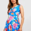 Florales Kleid Mit Rüschensaum Und Tiefem Ausschnitt -Diven Stil Verkaufsgeschäft gzz52230 blue xl