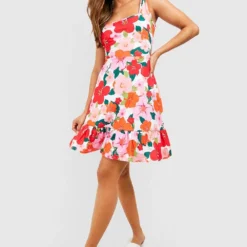 Florales Kleid Mit Rüschensaum -Diven Stil Verkaufsgeschäft gzz52552 pink xl 2