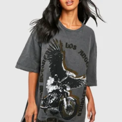 Petite Oversize T-Shirt Kleid Mit Motorcycle Slogan