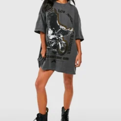 Petite Oversize T-Shirt Kleid Mit Motorcycle Slogan -Diven Stil Verkaufsgeschäft gzz52651 charcoal xl 2 scaled