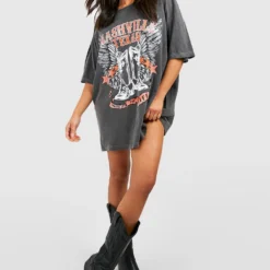 Petite Oversize T-Shirt Kleid Mit Cowgirl Slogan -Diven Stil Verkaufsgeschäft gzz52652 charcoal xl 2