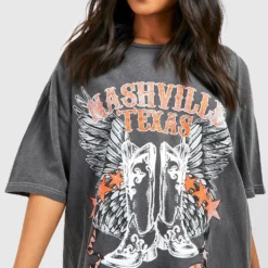 Petite Oversize T-Shirt Kleid Mit Cowgirl Slogan -Diven Stil Verkaufsgeschäft gzz52652 charcoal xl 3