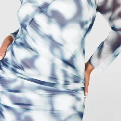 Plus Gerafftes Batik Bodycon-Kleid Mit Marmor-Print -Diven Stil Verkaufsgeschäft gzz52658 blue xl 3