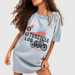 Oversize T-Shirt-Kleid Mit Moto-Print 8 Oversize T-Shirt-Kleid Mit Moto-Print -Diven Stil Verkaufsgeschäft gzz53221 grey xl 2