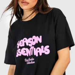 T-Shirt Kleid Mit Season Essentials Print 9 T-Shirt Kleid Mit Season Essentials Print -Diven Stil Verkaufsgeschäft gzz53223 black xl 3