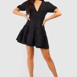 Strukturiertes Gestuftes Smok-Kleid -Diven Stil Verkaufsgeschäft gzz53344 black xl 2