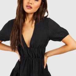 Strukturiertes Gestuftes Smok-Kleid -Diven Stil Verkaufsgeschäft gzz53344 black xl 3