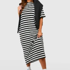 Plus Gestreiftes T-Shirt-Kleid 8 Plus Gestreiftes T-Shirt-Kleid -Diven Stil Verkaufsgeschäft gzz53387 black xl 2 scaled