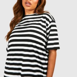 Plus Gestreiftes T-Shirt-Kleid 9 Plus Gestreiftes T-Shirt-Kleid -Diven Stil Verkaufsgeschäft gzz53387 black xl 3 scaled