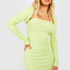 Weiches Geripptes 2-in-1 Kleid Mit Bolero 8 Weiches Geripptes 2-in-1 Kleid Mit Bolero -Diven Stil Verkaufsgeschäft gzz53693 lime xl 2
