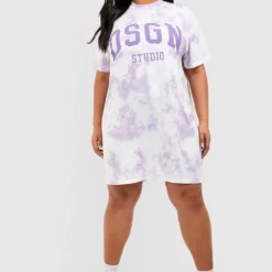 Plus T-Shirt Kleid Mit Batik Dsgn Studio Print -Diven Stil Verkaufsgeschäft gzz53770 lilac xl 2