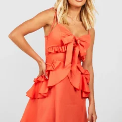 Gestuftes Geschnürtes Rüschen-Kleid -Diven Stil Verkaufsgeschäft gzz54121 orange xl 3