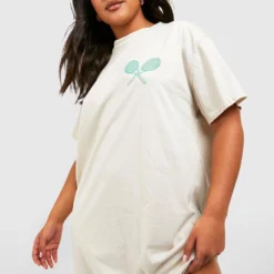 Plus T-Shirt-Kleid Mit Beverley Hills Tennis Print -Diven Stil Verkaufsgeschäft gzz54316 beige xl 2