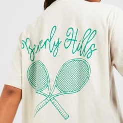 Plus T-Shirt-Kleid Mit Beverley Hills Tennis Print -Diven Stil Verkaufsgeschäft gzz54316 beige xl 3