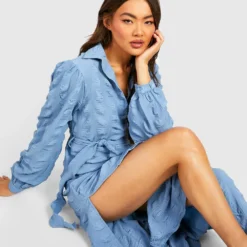 Strukturiertes Hemd-Kleid -Diven Stil Verkaufsgeschäft gzz54407 pale20blue xl 3