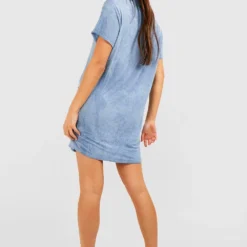 T-Shirt-Kleid Mit Acid-Waschung Und Slogan -Diven Stil Verkaufsgeschäft gzz54450 washed20blue xl 1